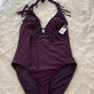 Fringe one piece V-neck swimsuit